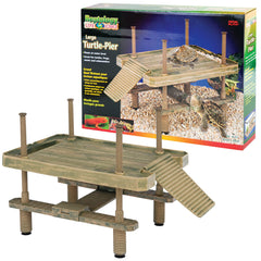 Penn-Plax Reptology Floating Turtle Pier over water for enhanced rest and viewing