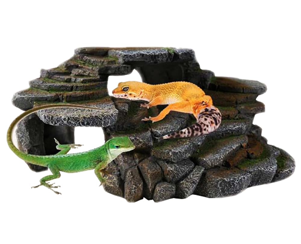 Penn-Plax Reptology Shale Scape natural hiding holes provide shelter and privacy.