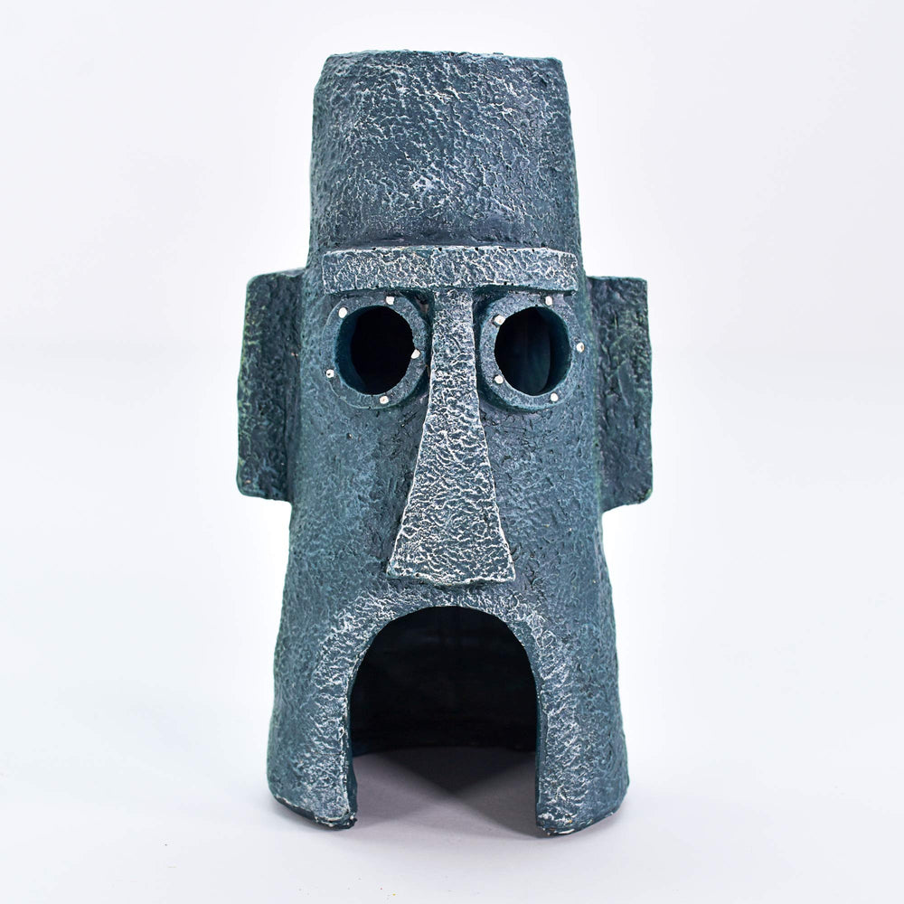 Penn-Plax Squidward Easter Island Home inside-view with cozy shelter for aquarium residents.