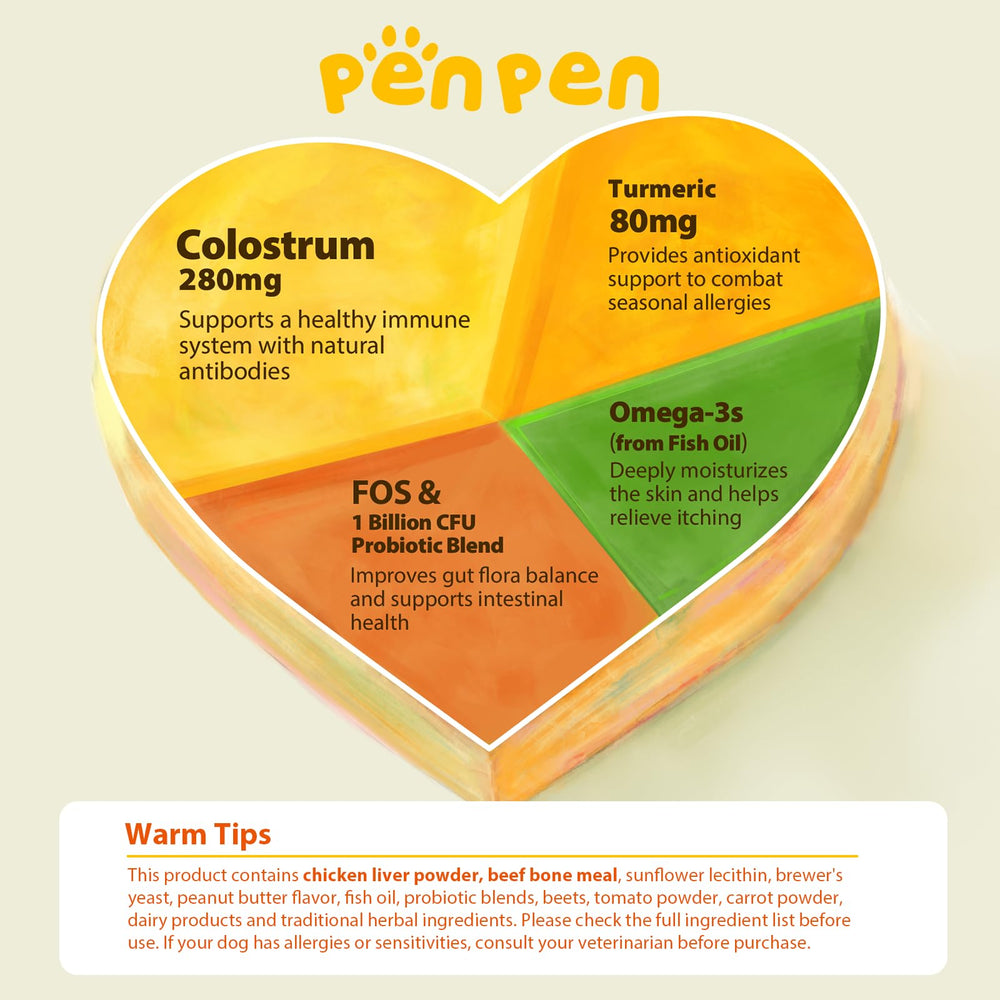 PENPEN chews with probiotic blend supports digestion and gut balance for dogs.