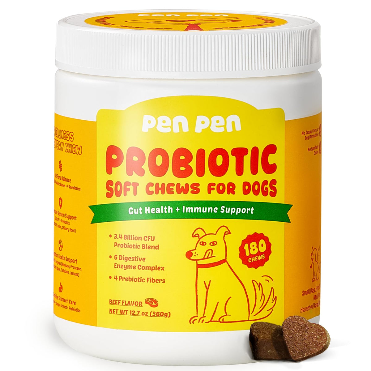 PENPEN Probiotics for Dogs beef soft chews, tasty gut support for daily use.