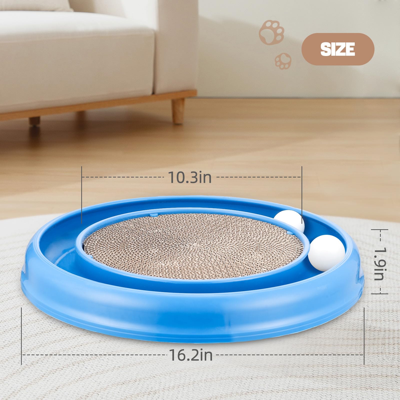 Peomliee round cat scratcher track blue with rolling ball stimulation