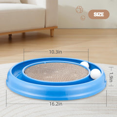Peomliee round cat scratcher track blue with rolling ball stimulation