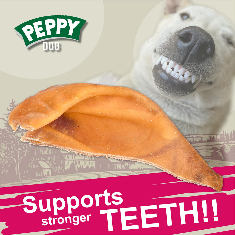 Peppy Dog Half Pig Ears farm sourced, grain-free and protein-rich.