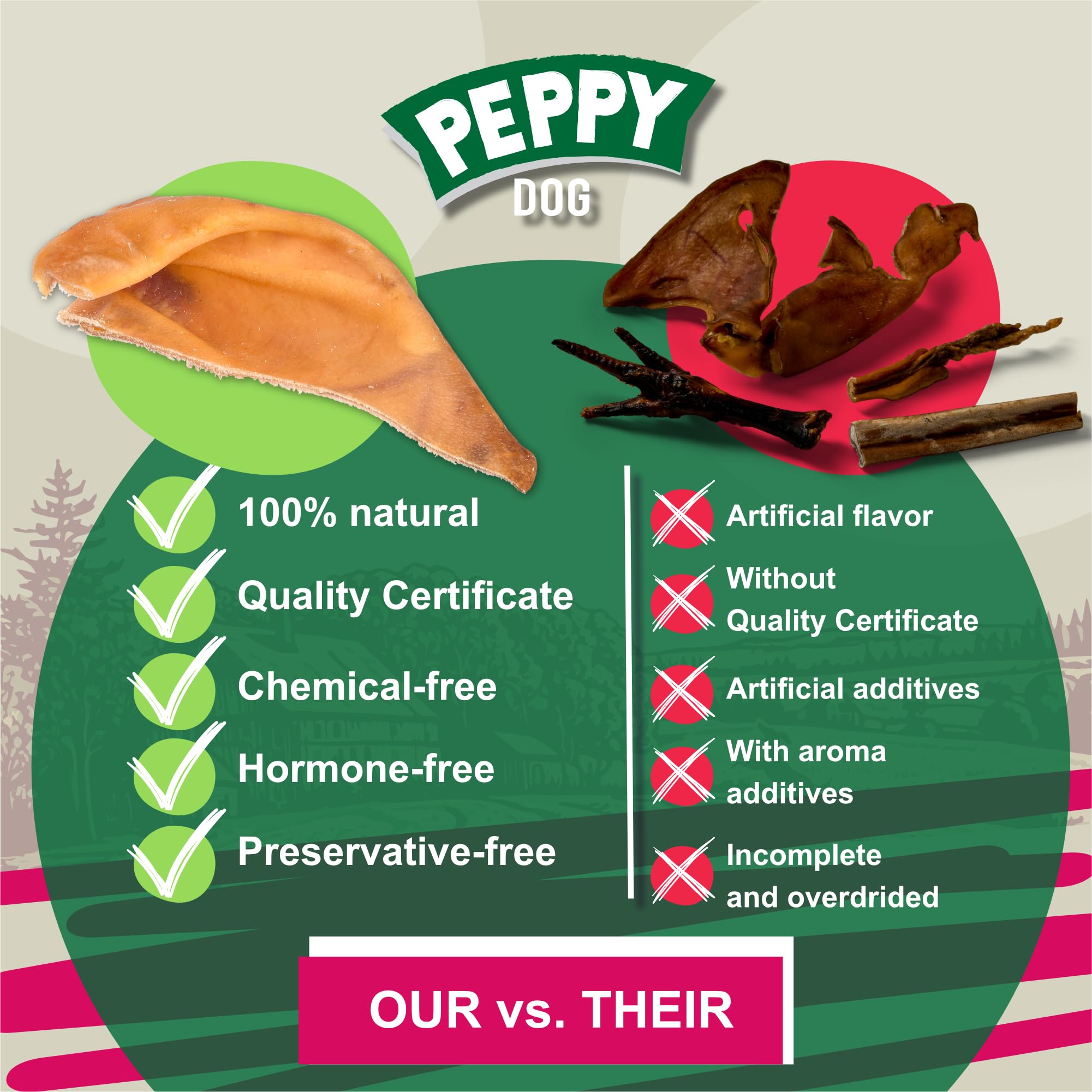 Peppy Dog Half Pig Ears grain-free option for dogs.
