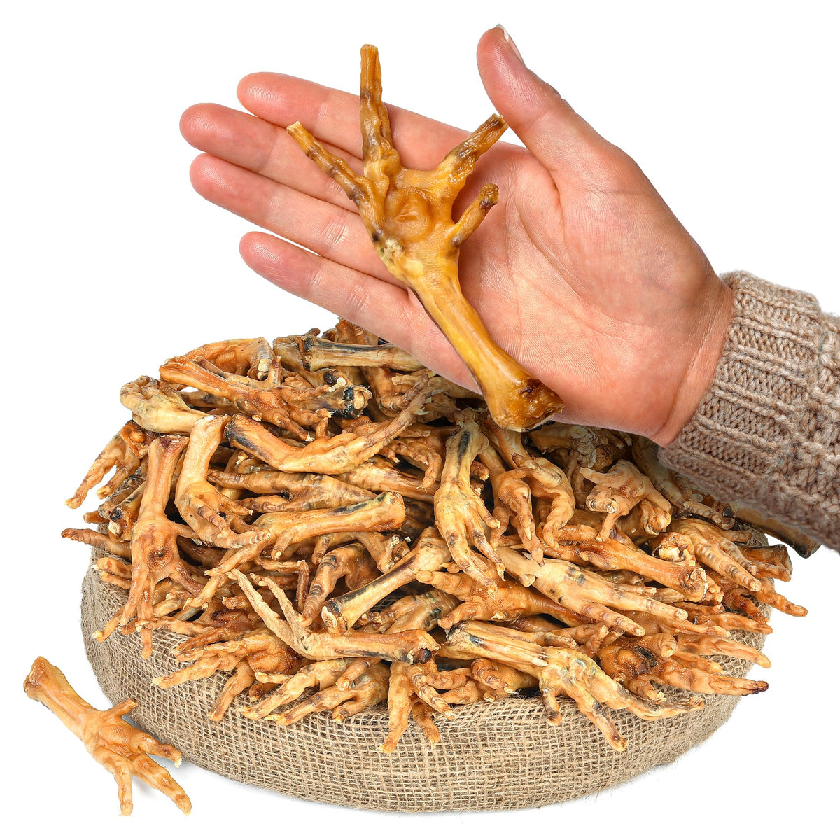 Peppy Dog chicken feet treats in packaging, a crunchy snack for dogs.