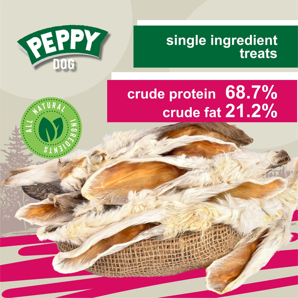 Peppy Dog Rabbit Ears with Fur texture - long-lasting chew that dogs enjoy.