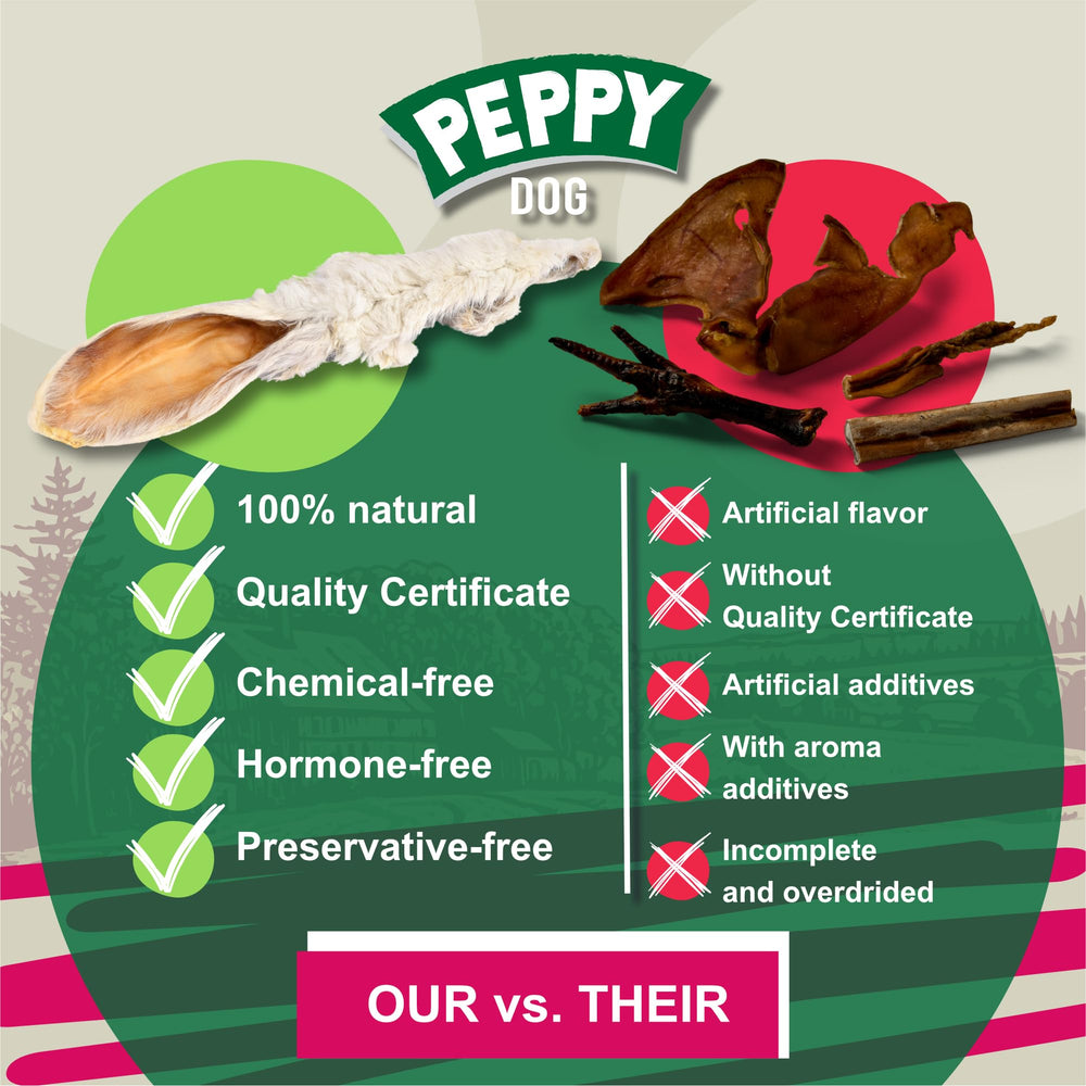 Peppy Dog Rabbit Ears with Fur in bowl - ready-to-serve, naturally fragrant snack.