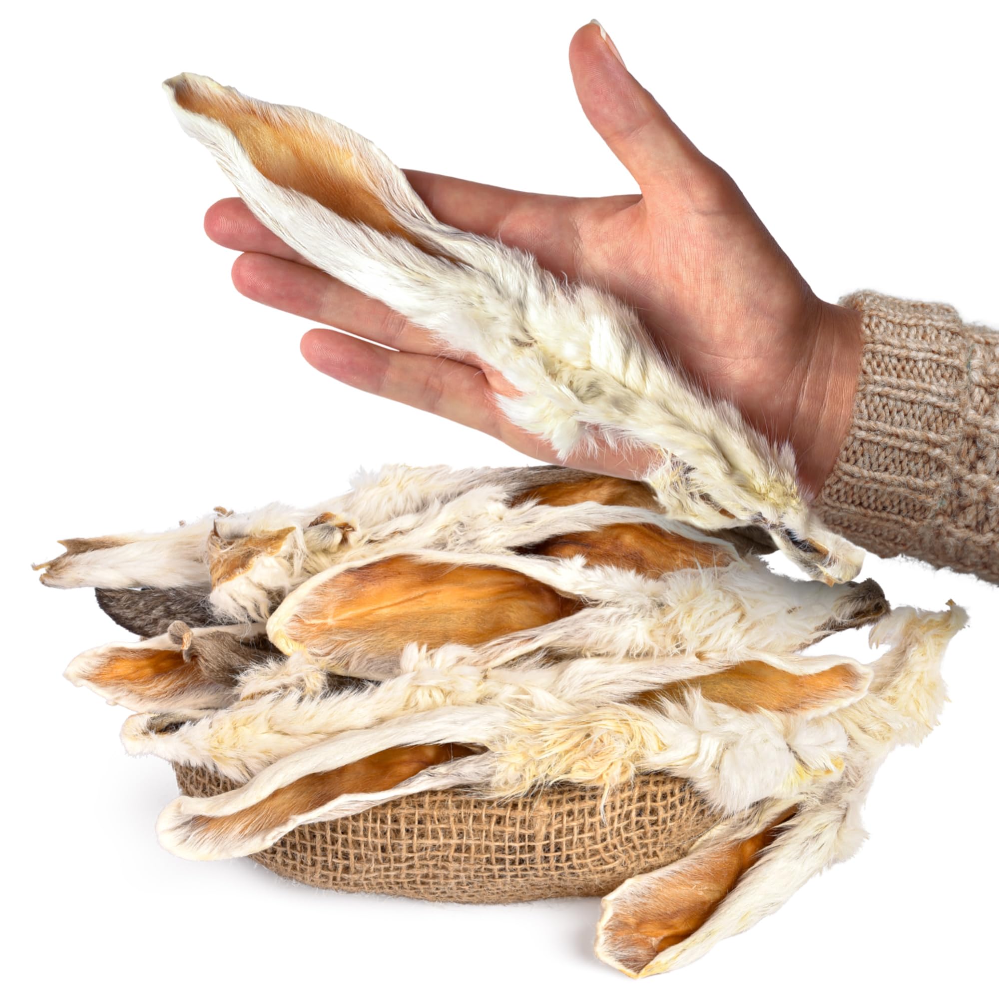 Peppy Dog Rabbit Ears with Fur package - all-natural, additive-free chew for dental-friendly chewing.