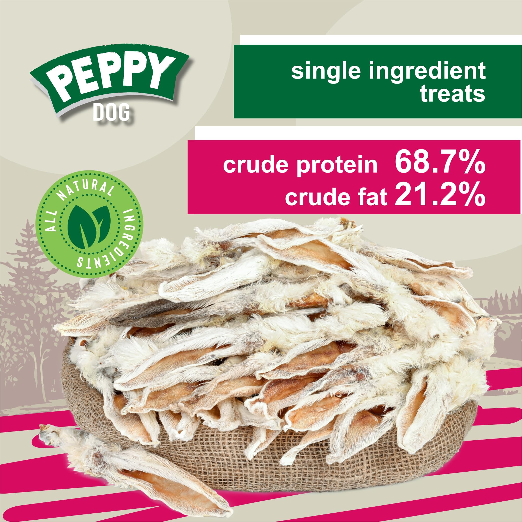Peppy Dog rabbit ears with fur sealed bag; convenient packaging