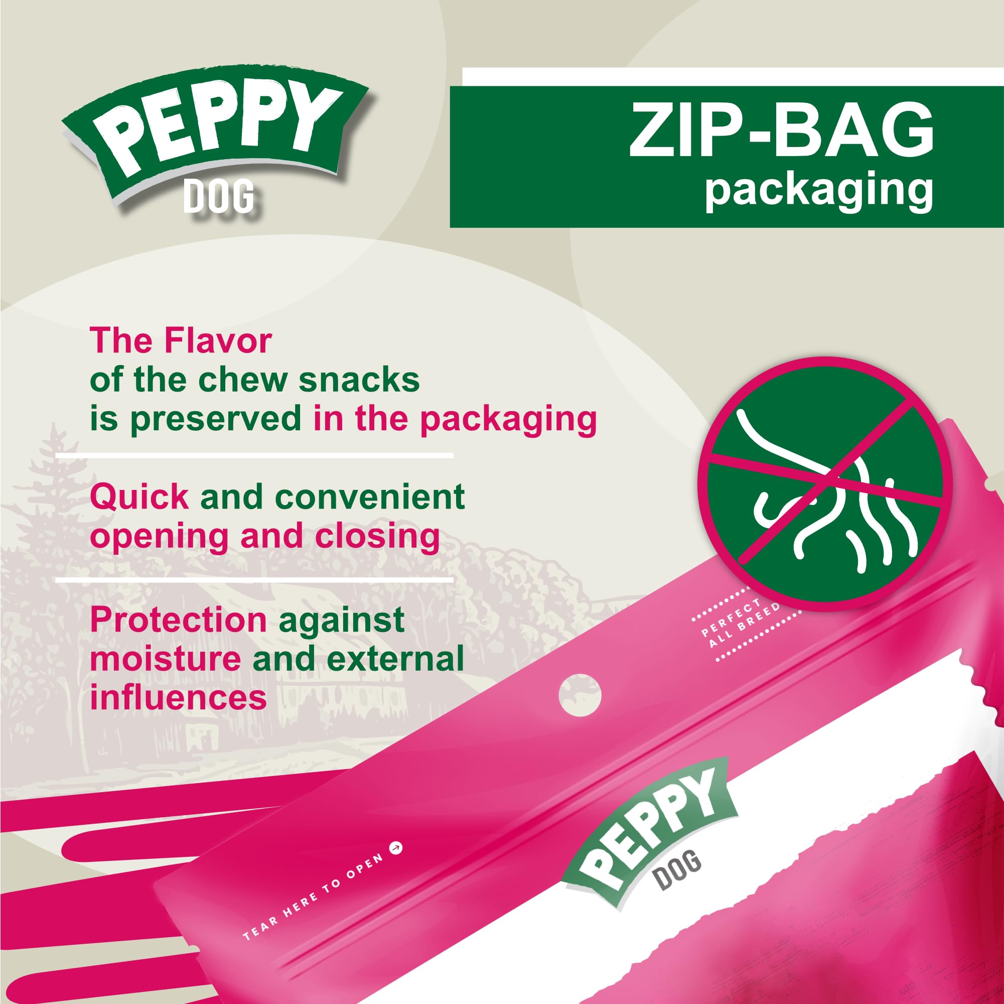 PEPPY DOG small-to-medium dogs enjoying a bite-sized duck feet chew.