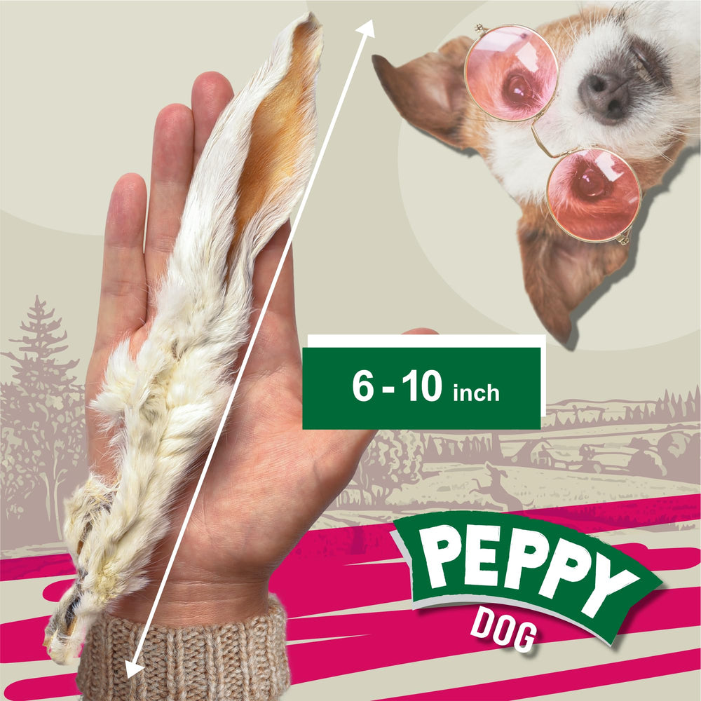 Peppy Dog Rabbit Ears with Fur — close-up texture; dehydration for freshness
