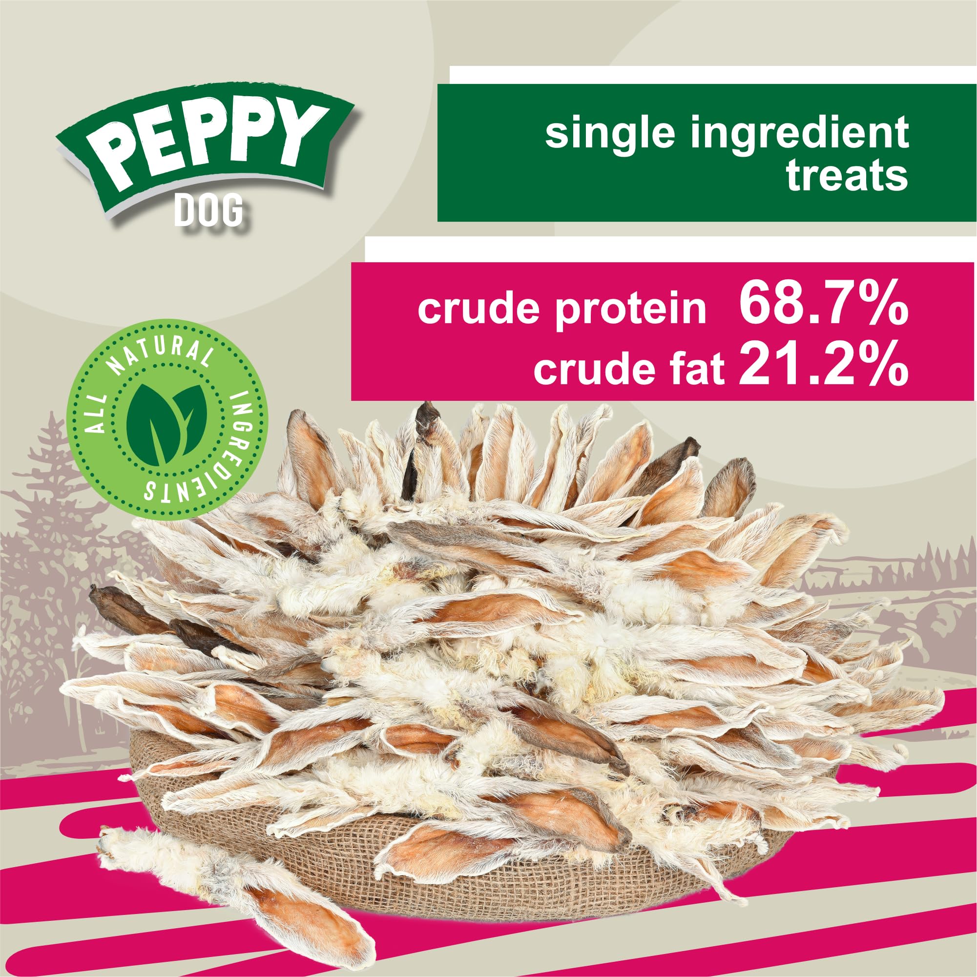 Peppy Dog Rabbit Ears with Fur — packaging front, 100-piece bag