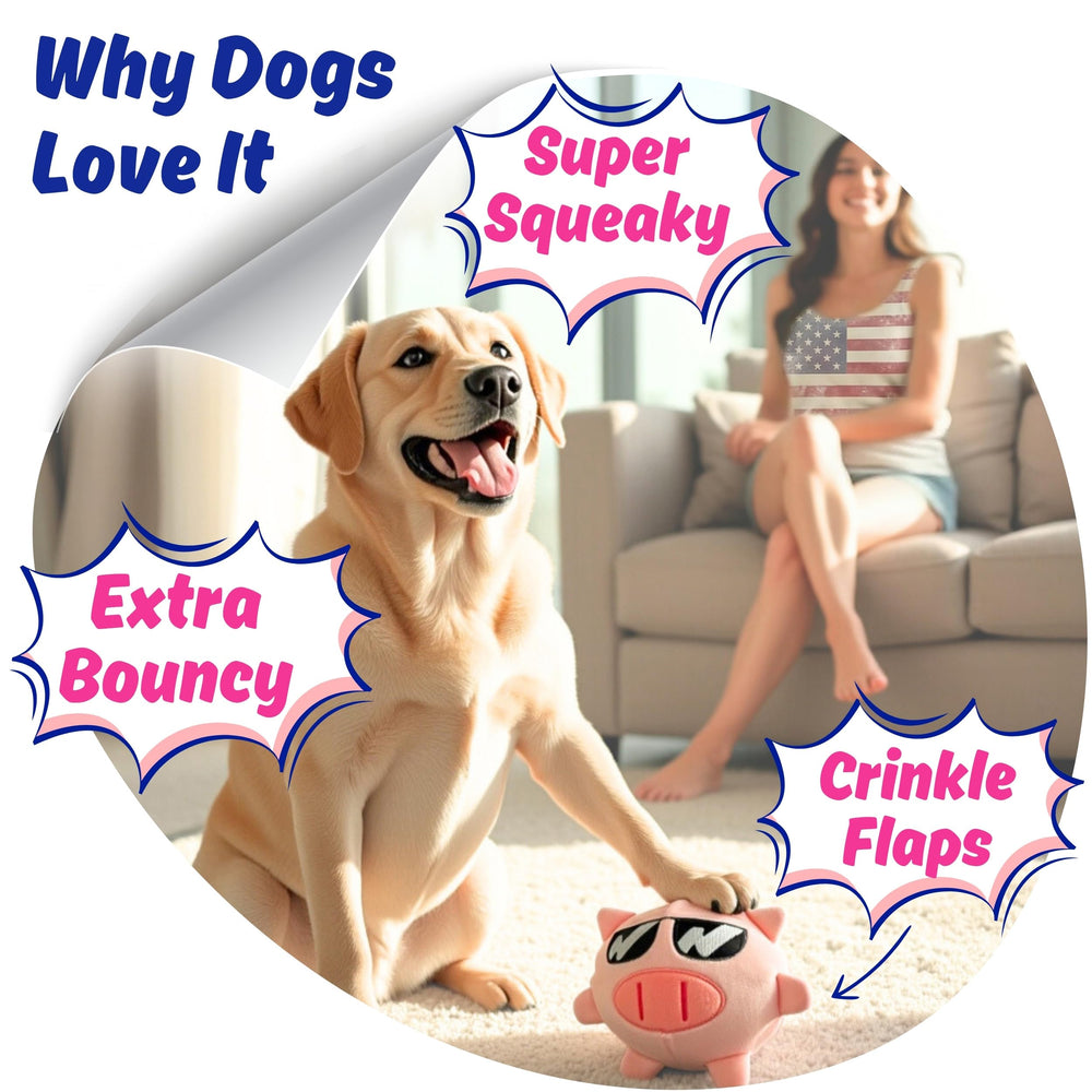 PeppyPawz Piggy Pal hidden ball adds a surprise bounce for retrieval games.
