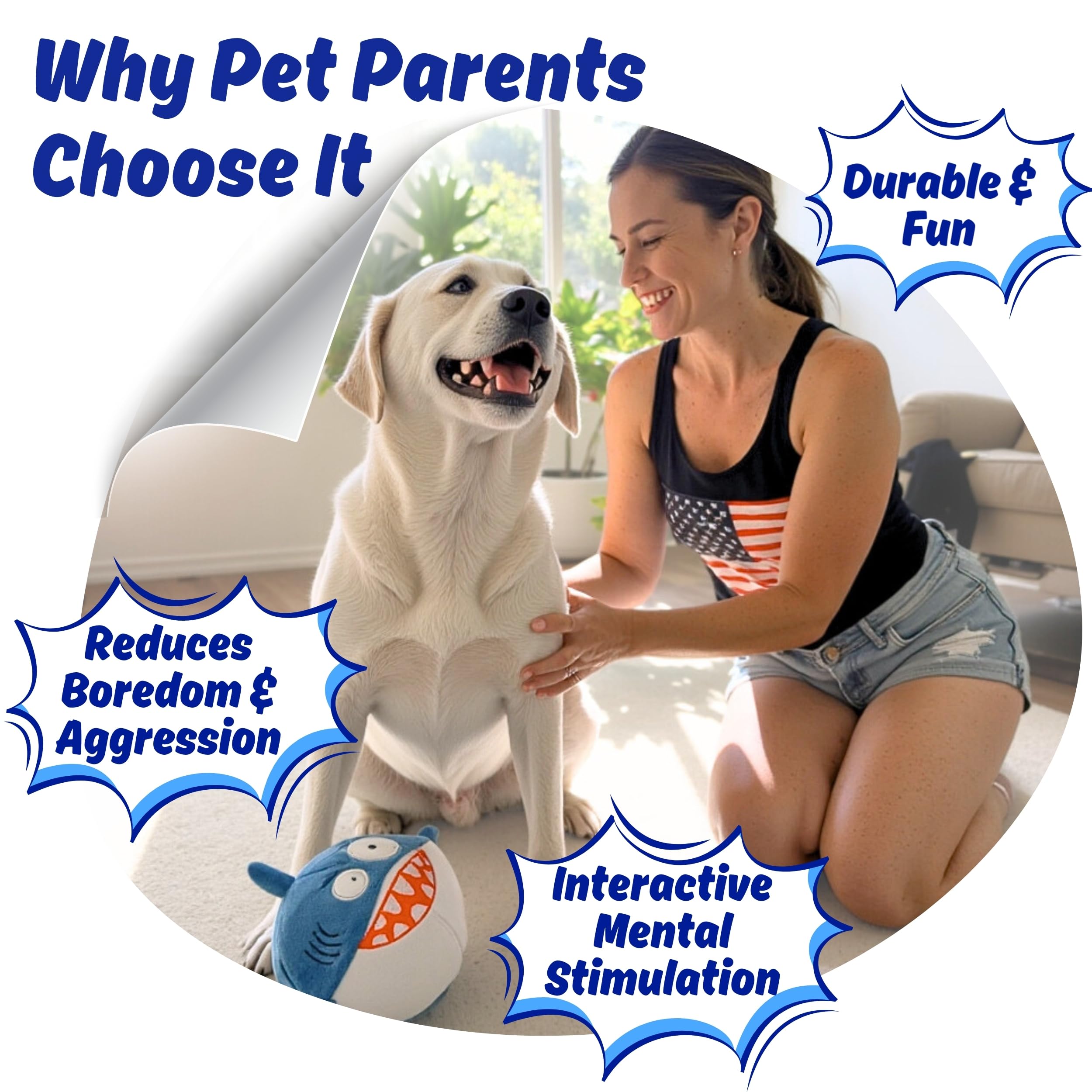 PeppyPawz Sharky durable plush fabric designed for tough play