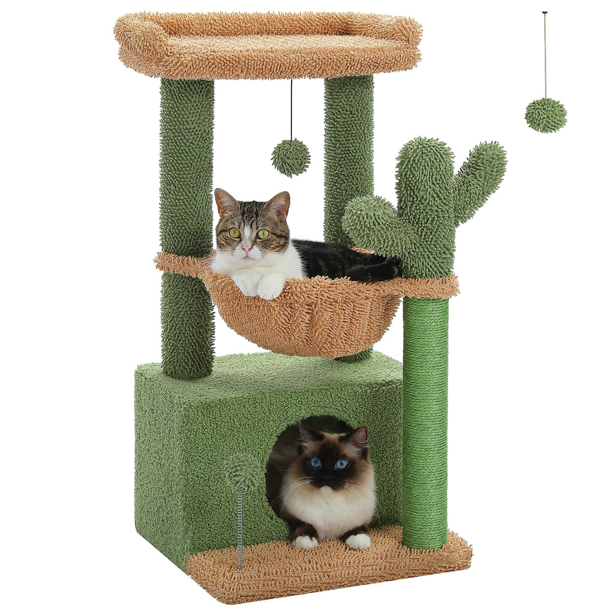 PEQULTI 4-in-1 cactus cat tree top-perch offers a commanding view for indoor cats.