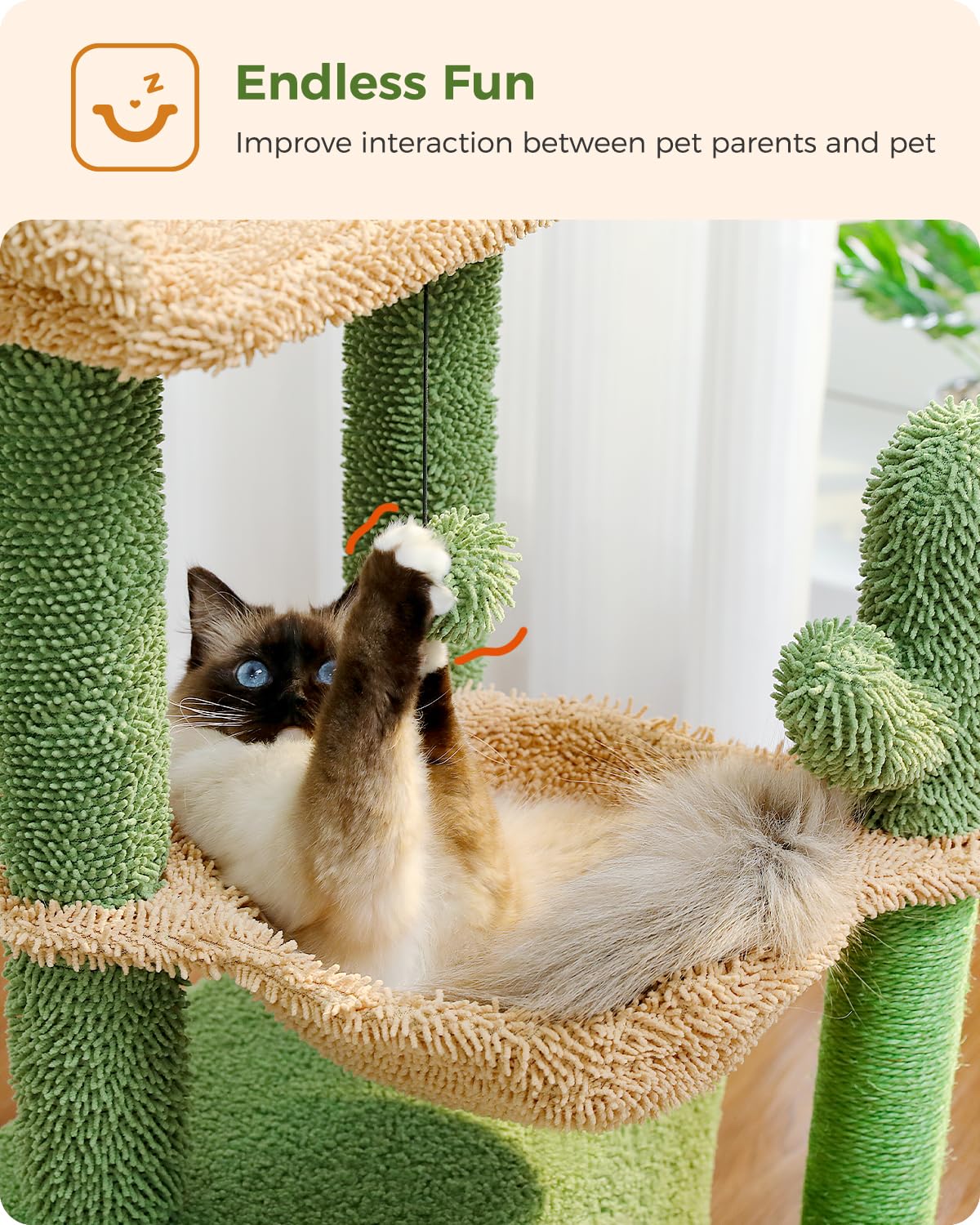 PEQULTI cactus-cat-tree-green-finish blends with home-decor.