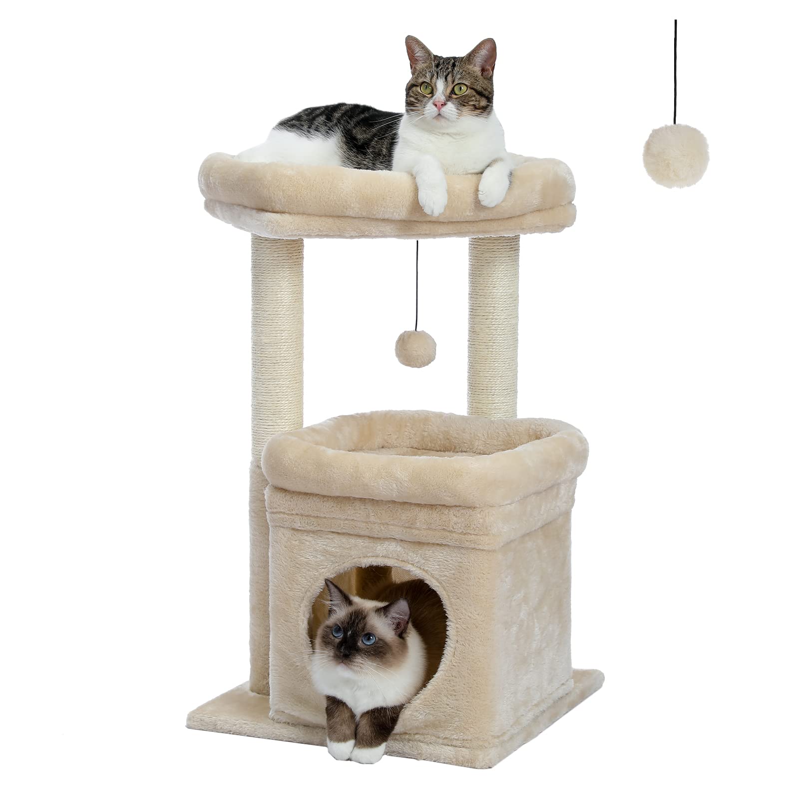 PEQULTI cat tree private condo beige offers a private, comfy space for indoor cats.