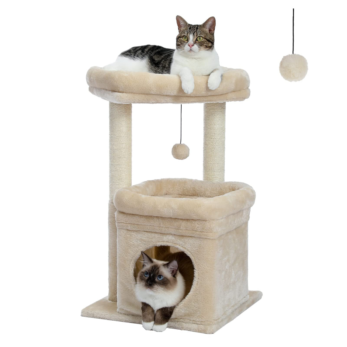 PEQULTI cat tree private condo beige offers a private, comfy space for indoor cats.