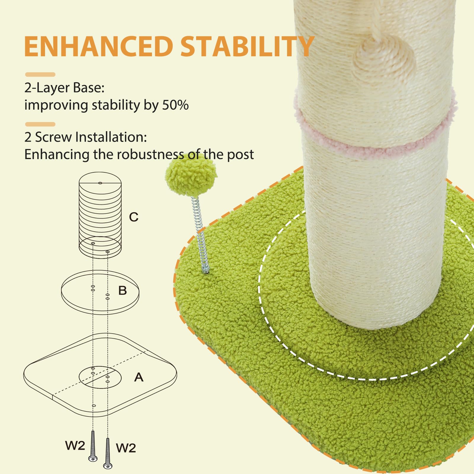 PEQULTI Five-and-a-half-inch sisal post encourages satisfying scratching without furniture damage.