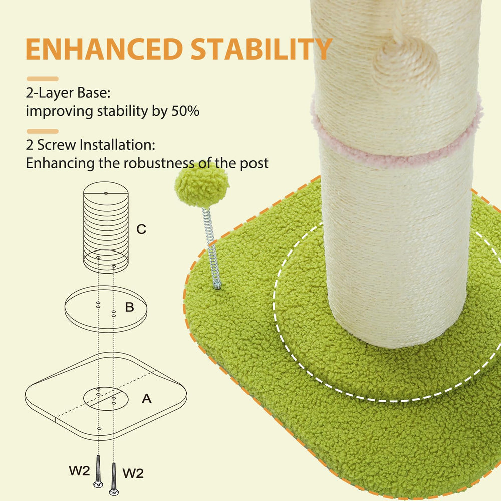 PEQULTI Five-and-a-half-inch sisal post encourages satisfying scratching without furniture damage.