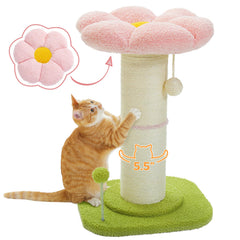 PEQULTI Flower Scratching Post bed provides a cozy resting perch for indoor cats.