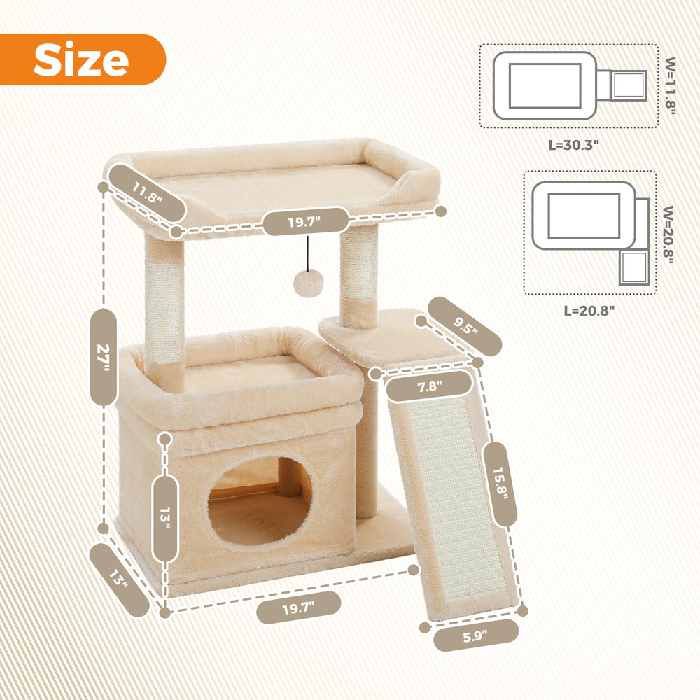 PEQULTI small cat tree reinforced base enhances stability during jumps