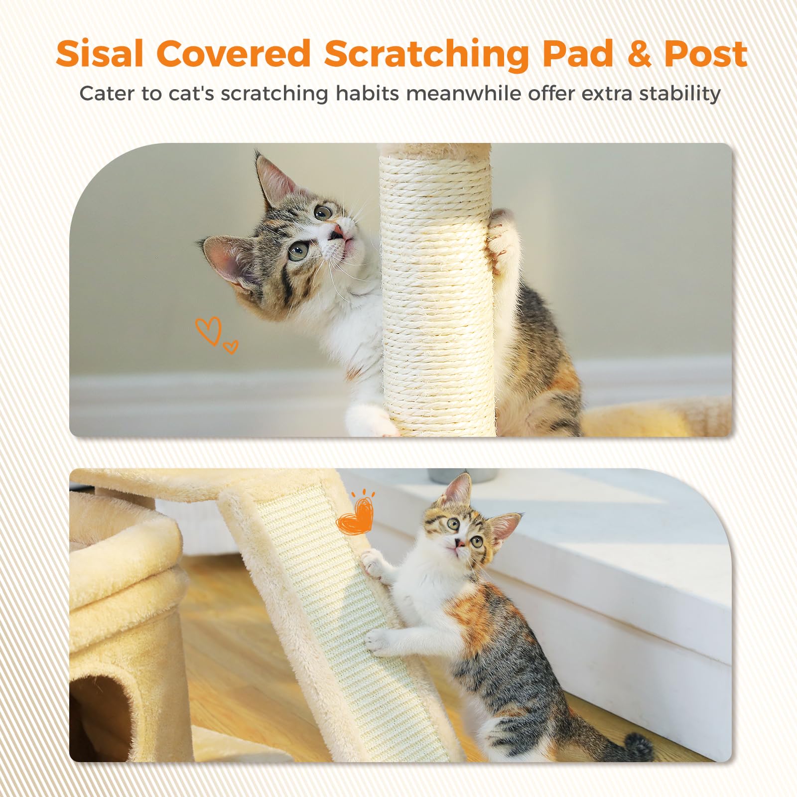 PEQULTI small cat tree scratching pad gives extra room to stretch