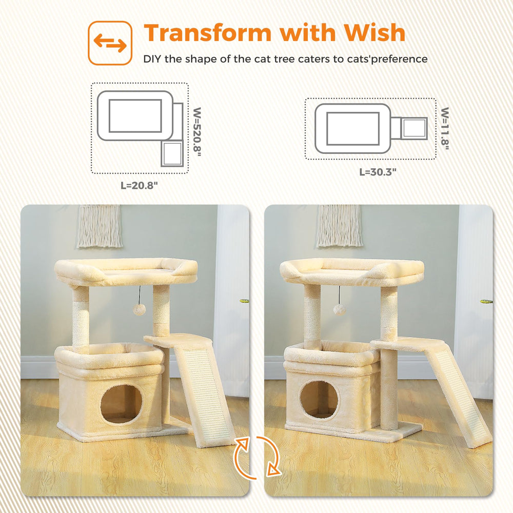 PEQULTI small cat tree sisal posts encourage scratching and furniture protection