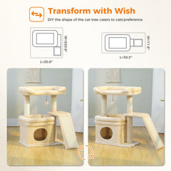 PEQULTI small cat tree sisal posts encourage scratching and furniture protection