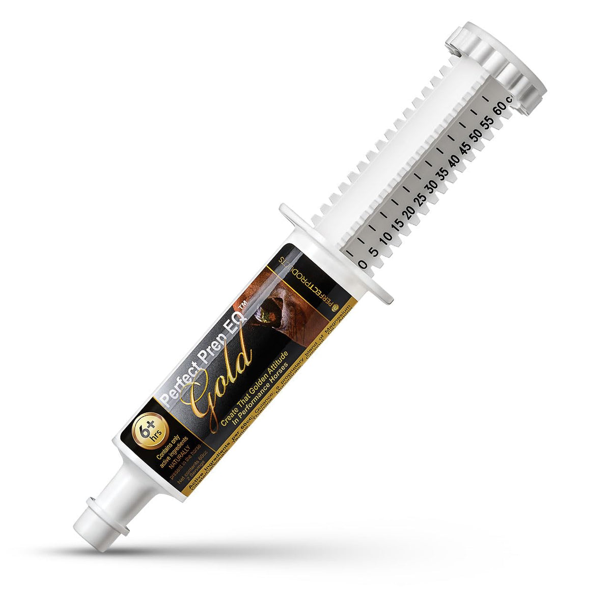 Perfect Prep EQ Gold paste bottle delivers long-lasting calm support for competition days