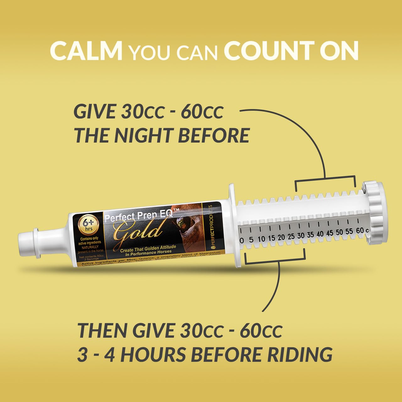 Clear dosing steps simplify giving Perfect Prep EQ Gold to support timing