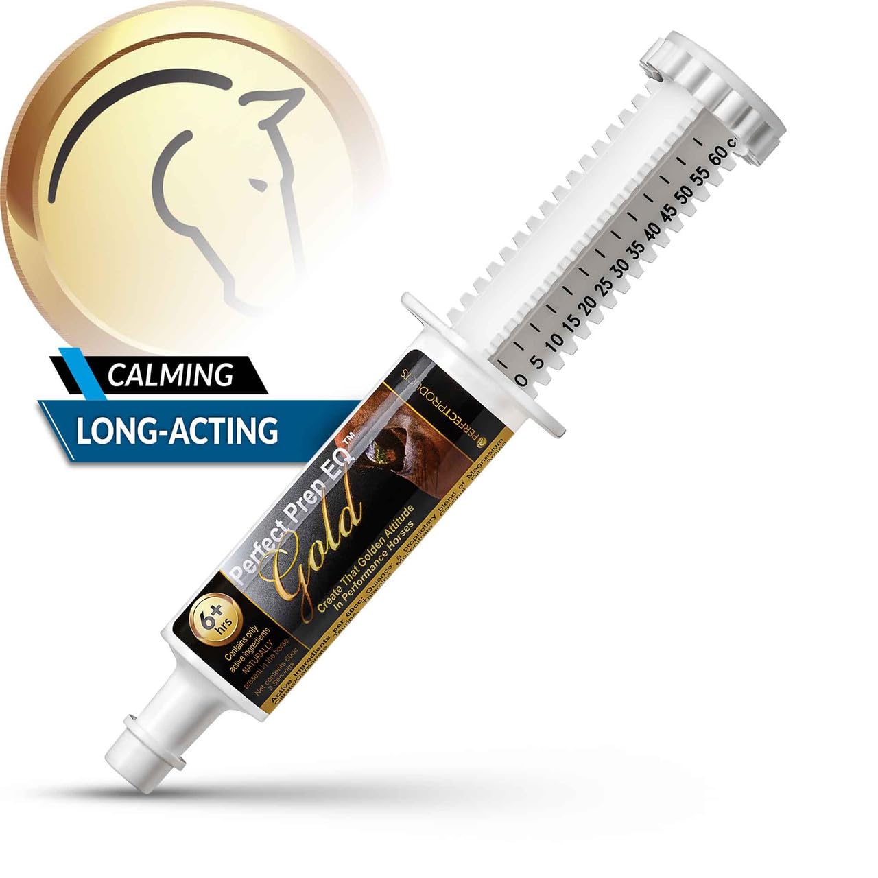 Perfect Prep EQ Gold paste syringe provides easy dosing for stress-free administration