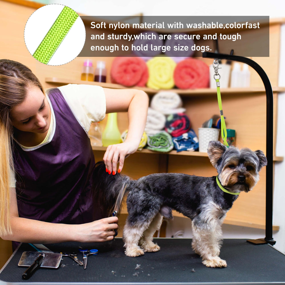 Heavy-duty metal snap hook attaches securely to grooming table arm