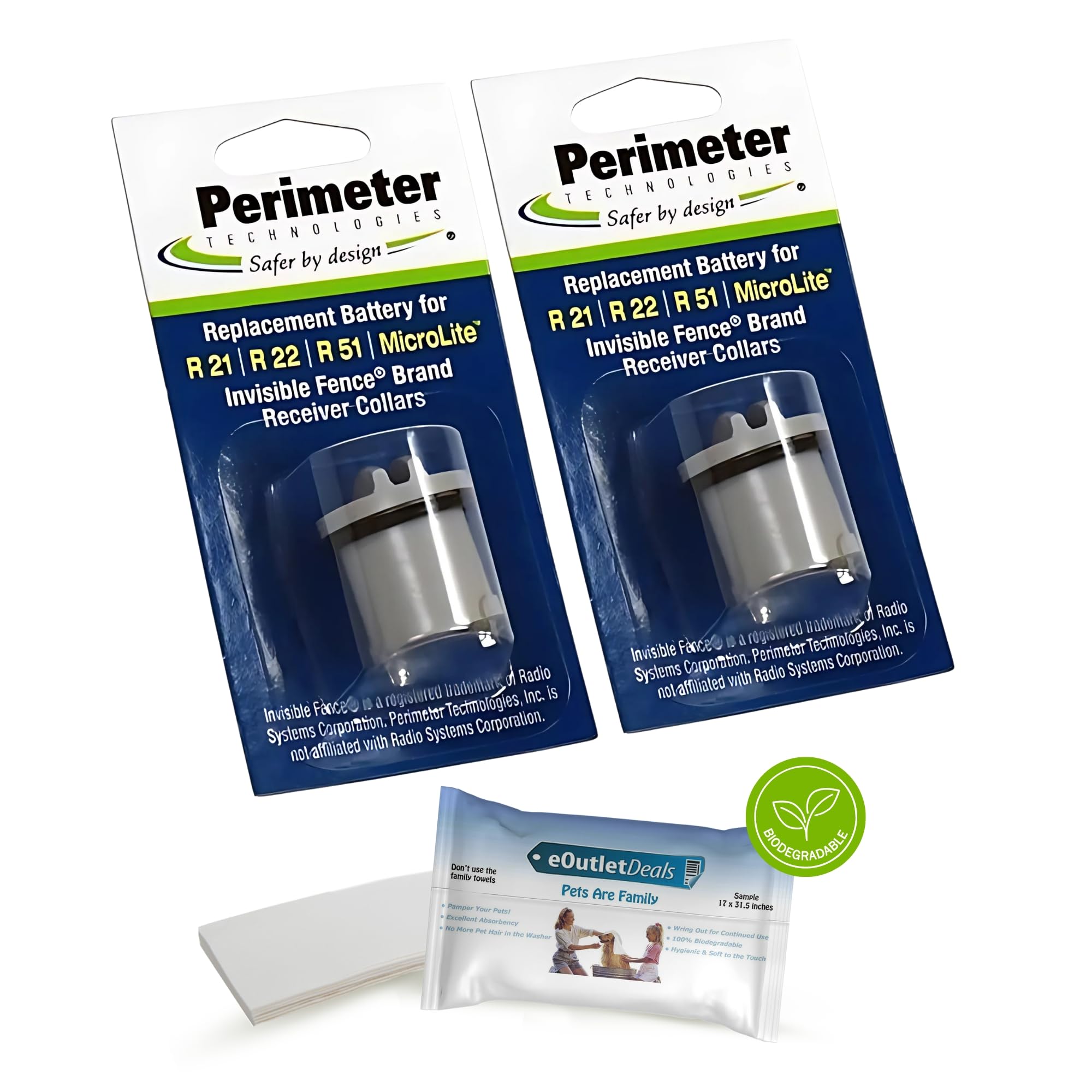 Perimeter Technologies Invisible Fence collar battery 2-pack powers compatible receivers.