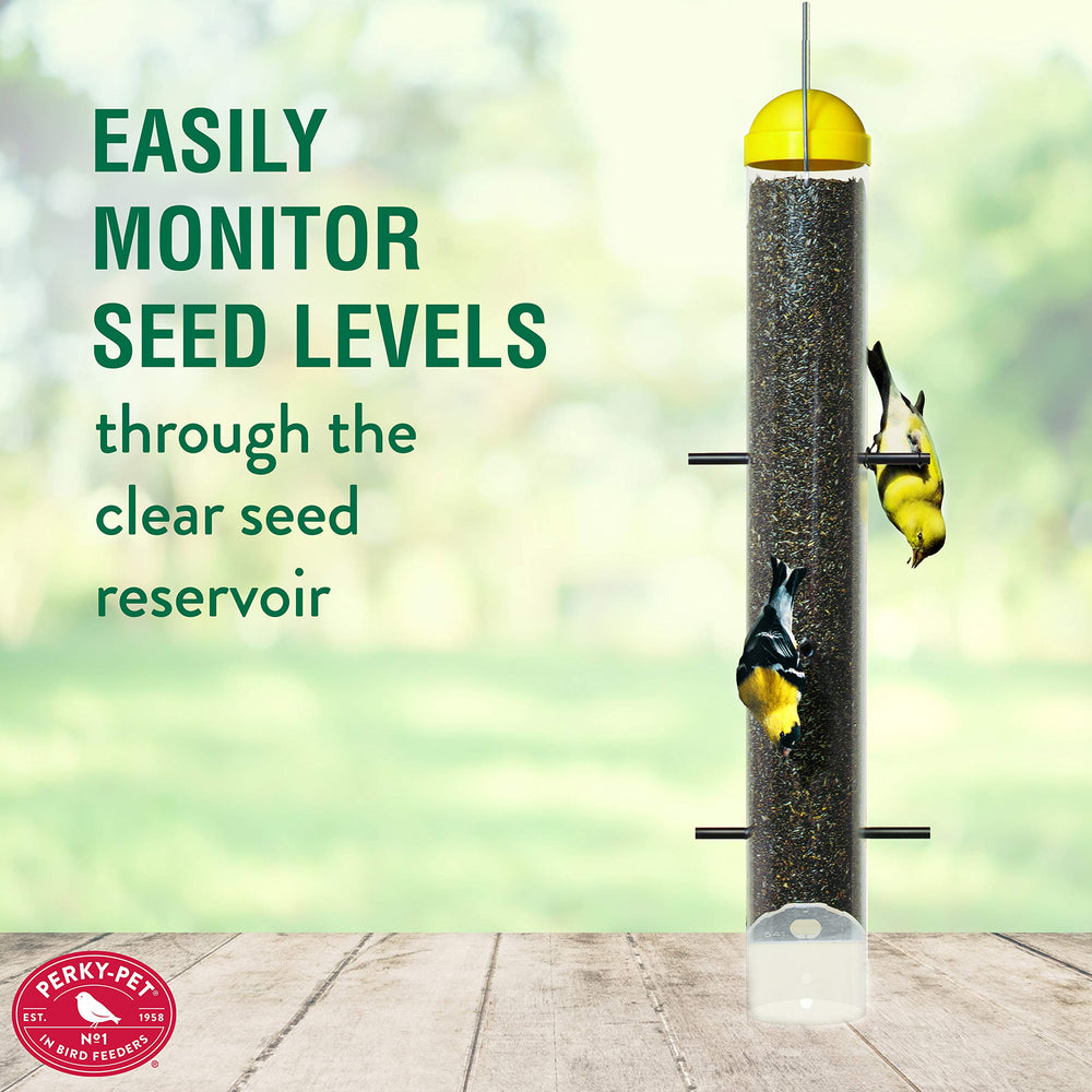 Perky-Pet 399 six-port setup demonstrating efficient thistle feeding
