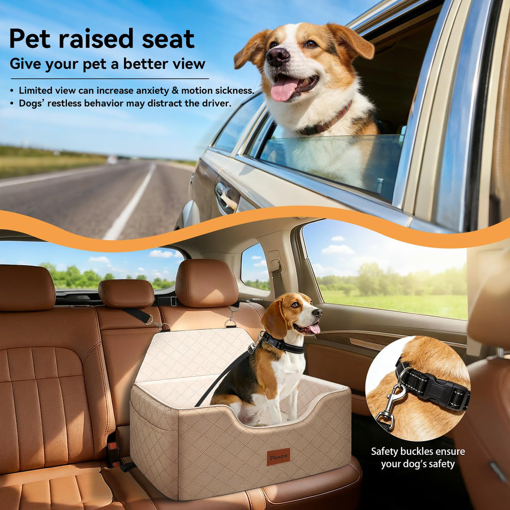 Persure dog car seat side view with storage pockets for organization