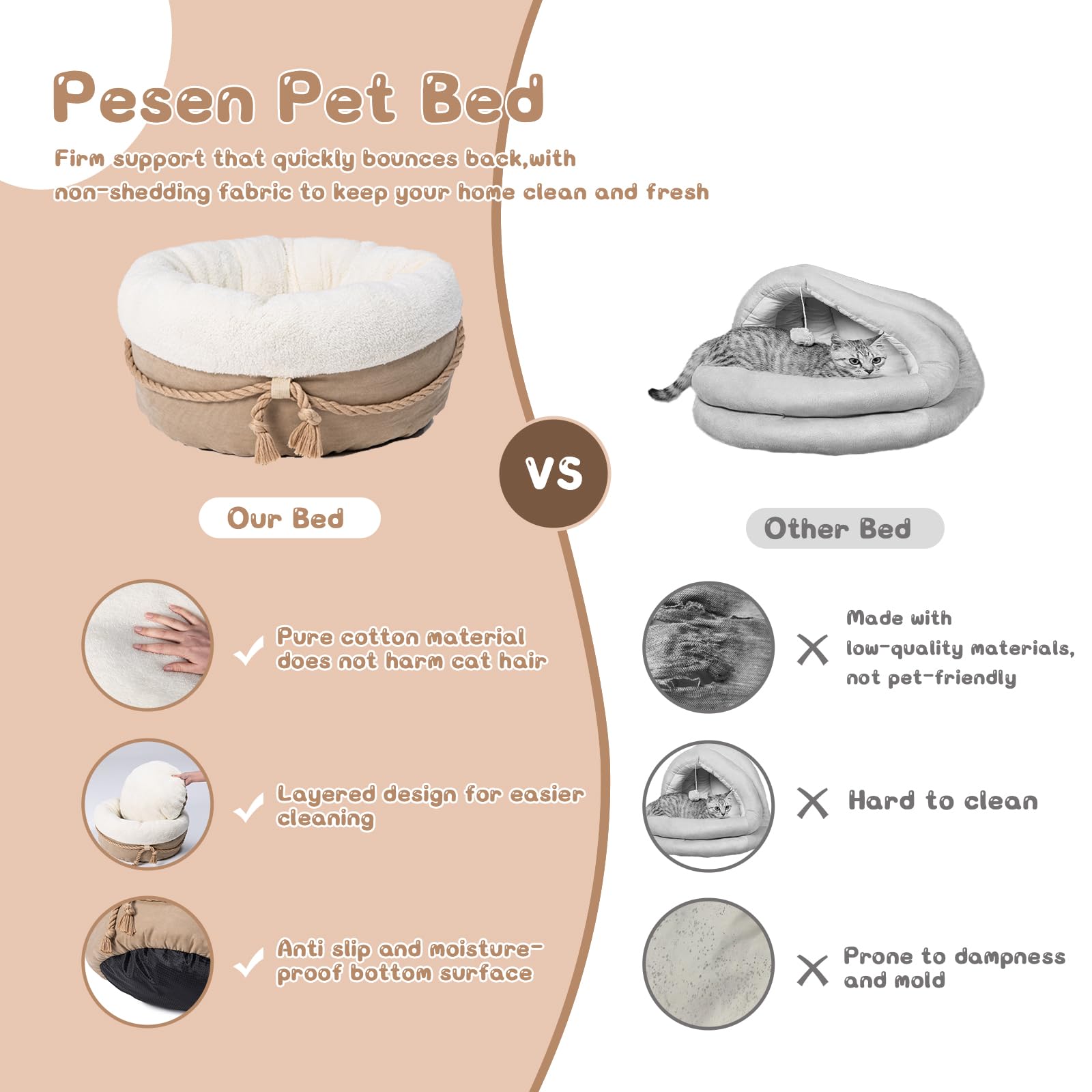 pesen cat bed with thick walls helps curling up securely