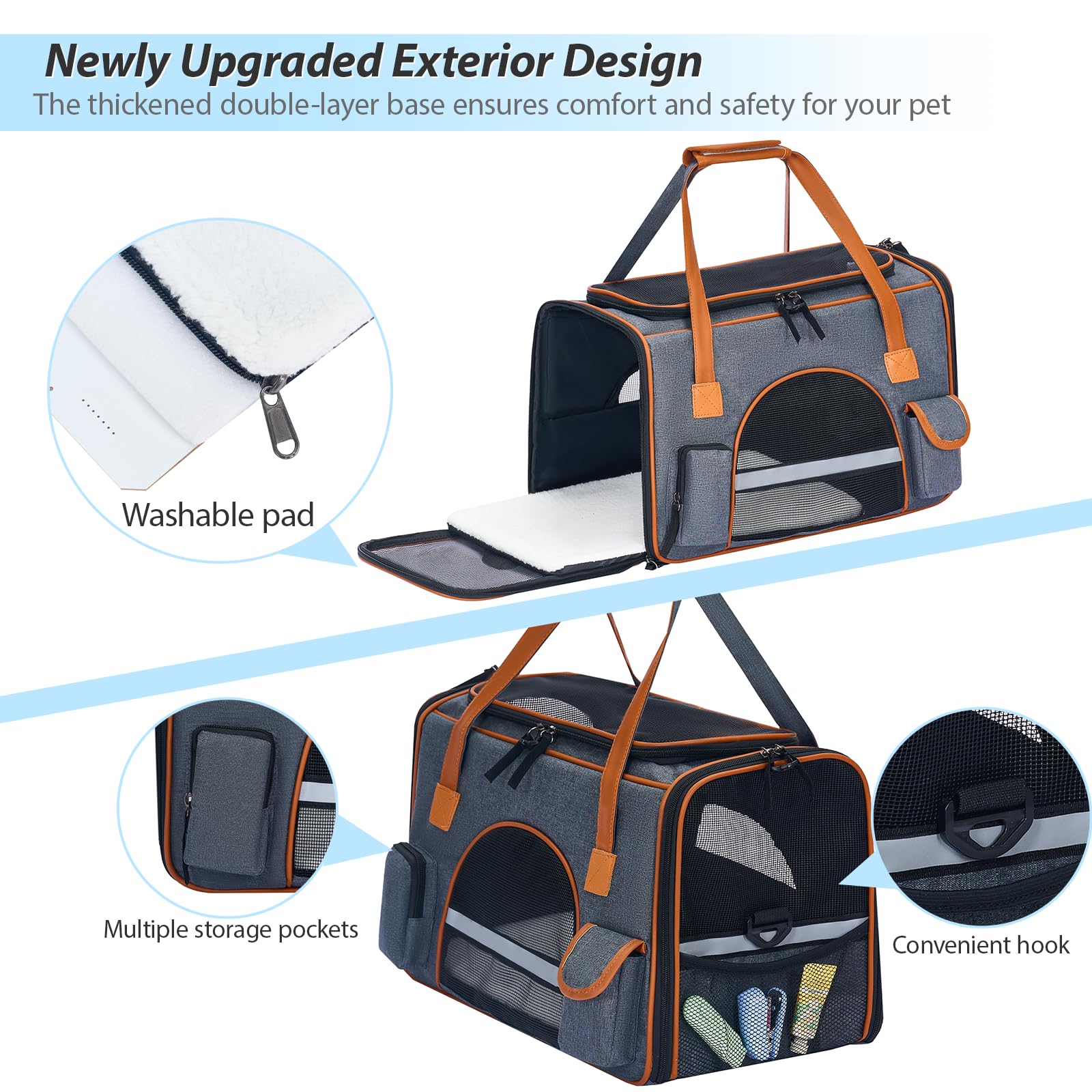 Pesen cat carrier with durable zippers for secure pet safety.