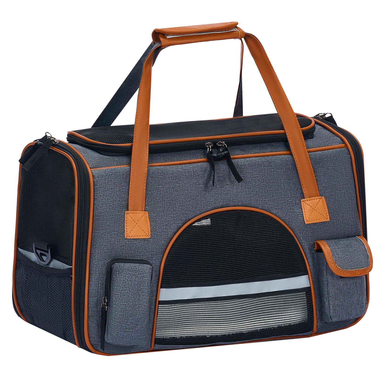Pesen cat carrier soft shell with front pocket for convenient storage on trips.
