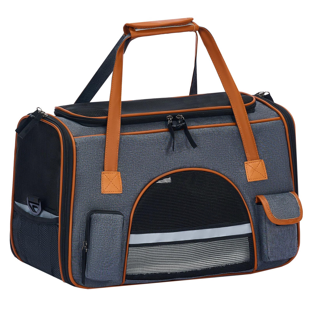 Pesen cat carrier soft shell with front pocket for convenient storage on trips.