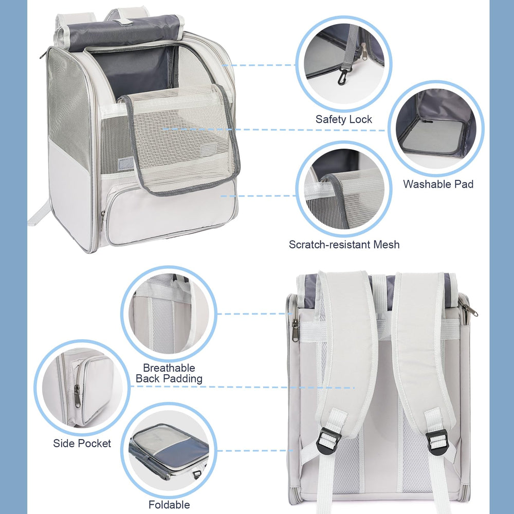 Pesen pet backpack features multiple storage pockets for treats and essentials.