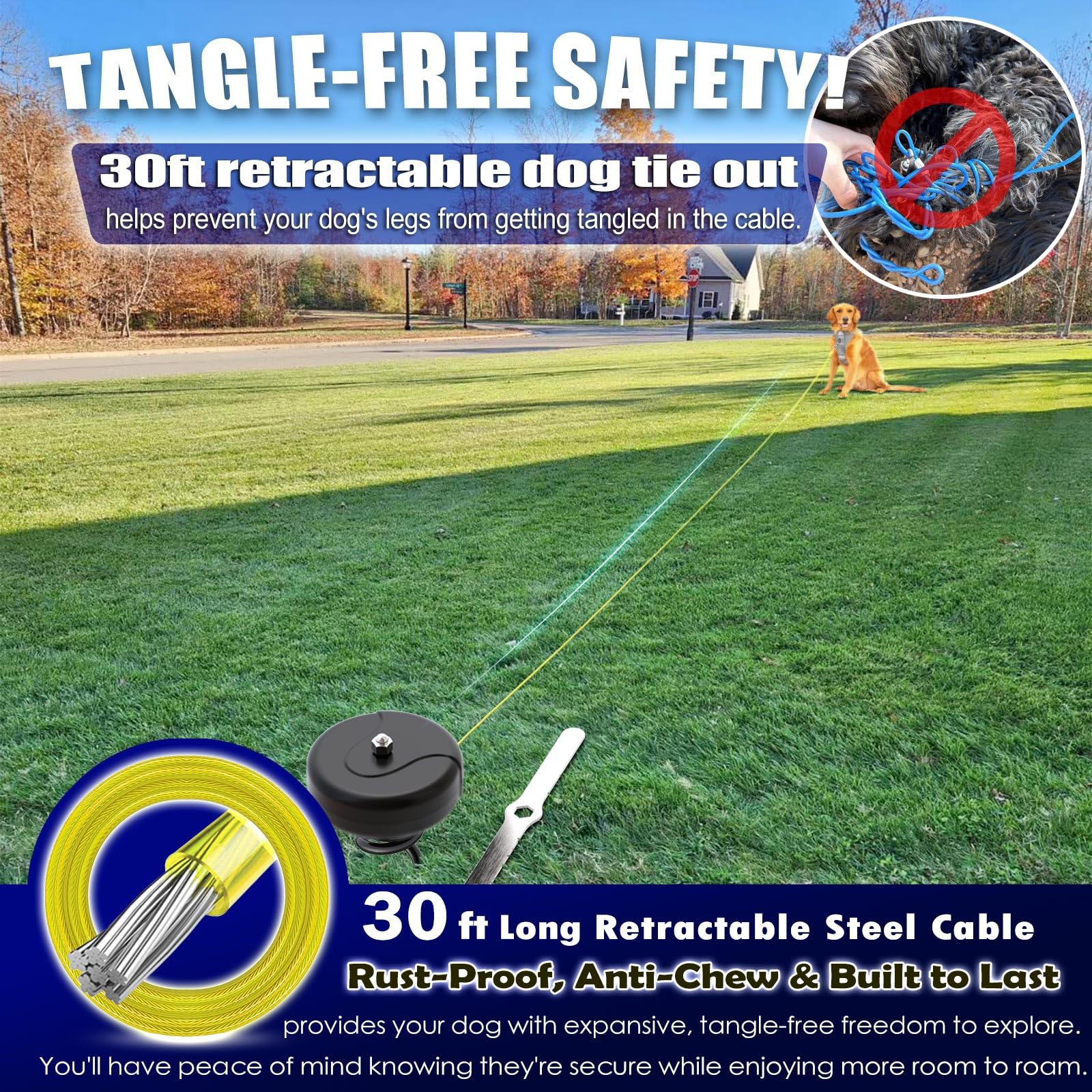 Pestairs all-in-one tie-out kit, easy to install.