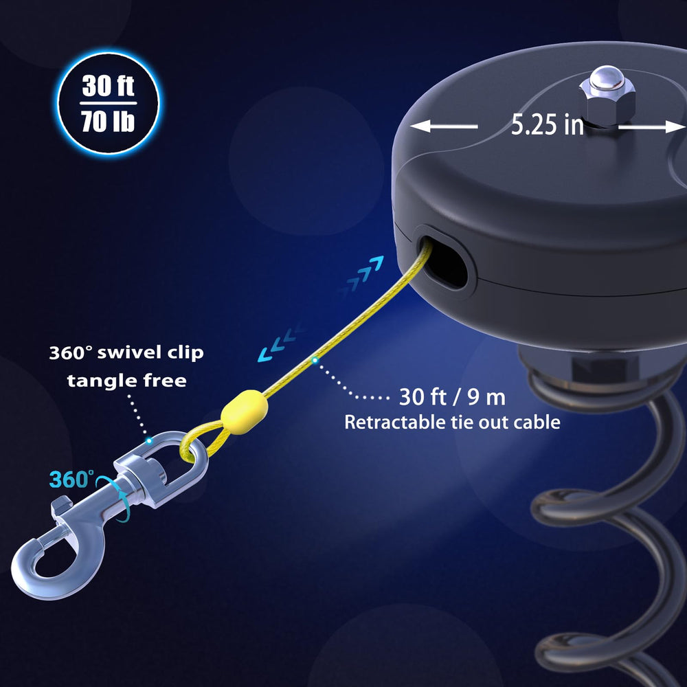 Pestairs spiral ground stake anchors securely to prevent tangles.