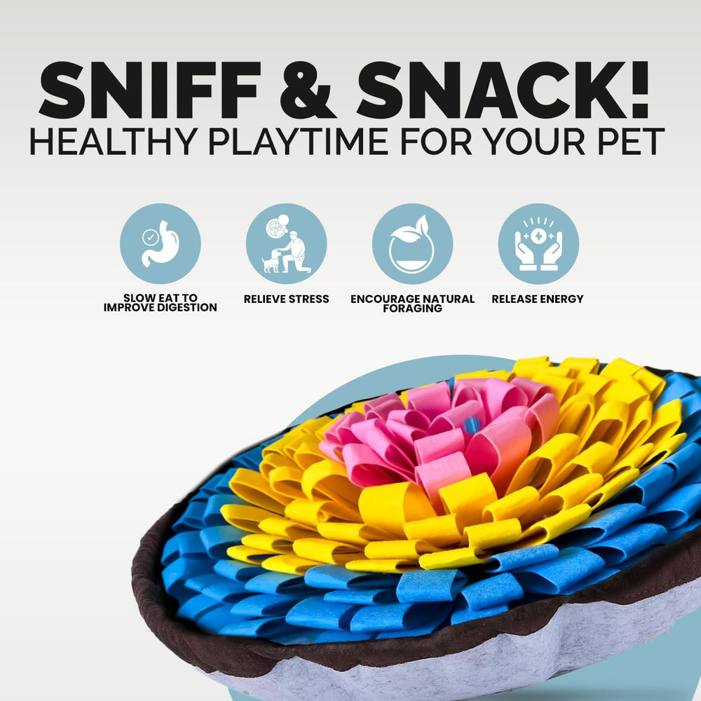 PET ARENA snuffle mat puzzle toy promotes slow feeding and mindful sniffing.