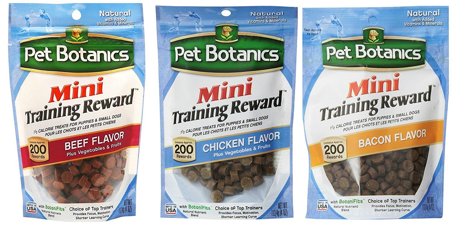 Pet Botanics Mini Training Rewards beef bag closeup, ideal bite-sized motivation for training.