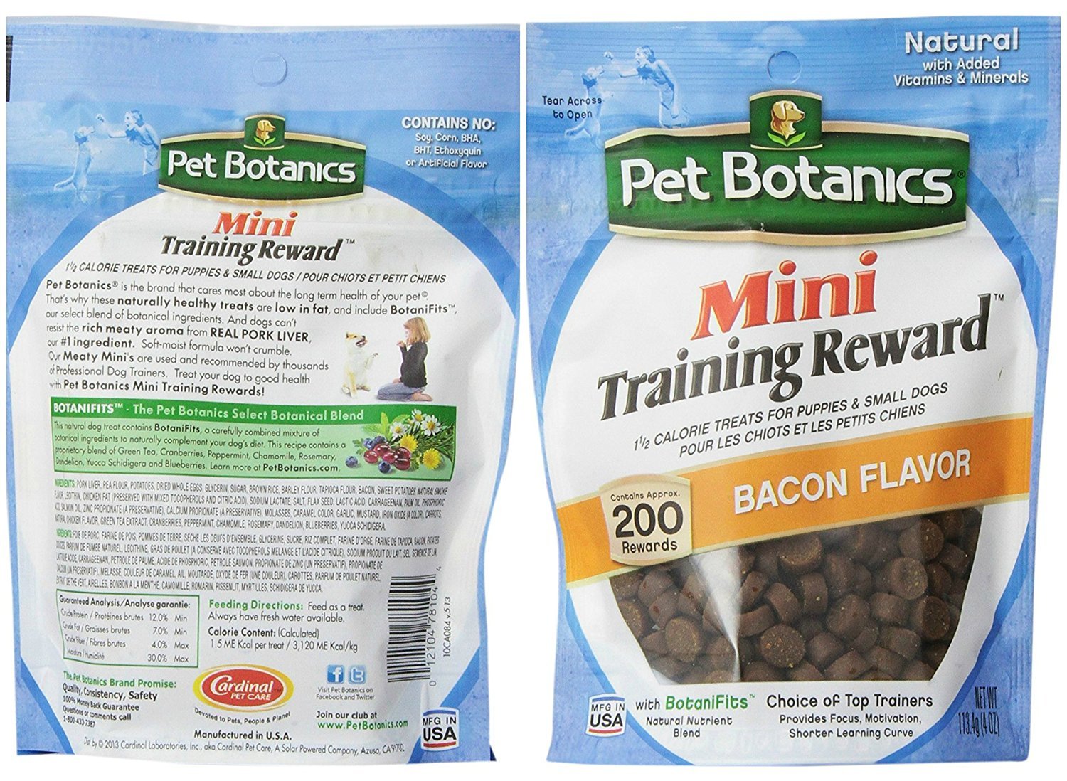 Pet Botanics Mini Training Rewards chicken bag closeup, tasty reward to reinforce good behavior.