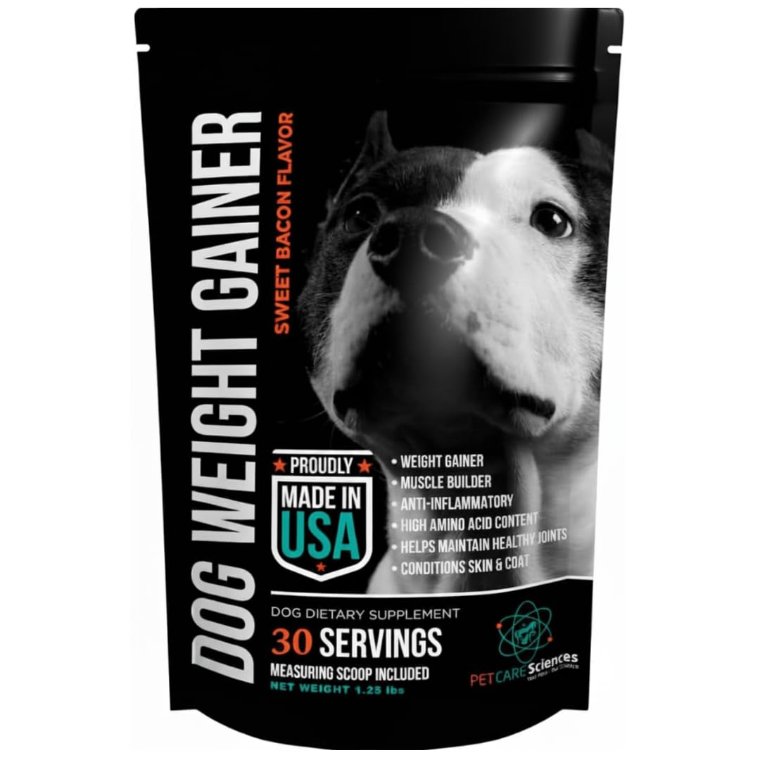 PET CARE Sciences Dog Weight Gainer bottle for easy daily dosing and weight support.