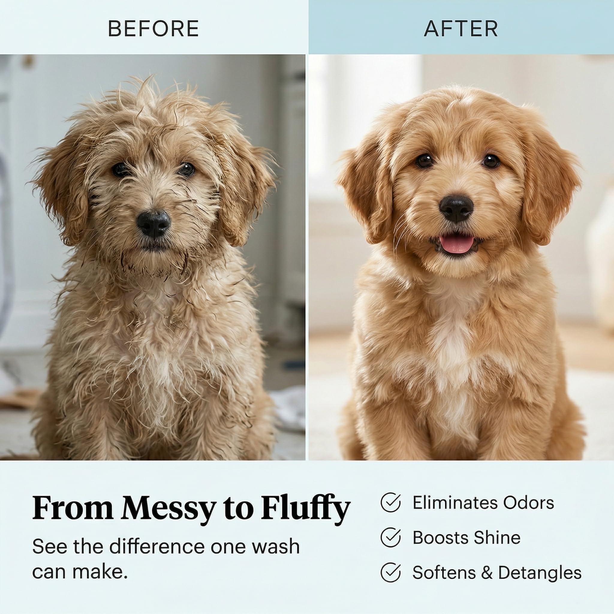 PET CARE Sciences Tearless Puppy Shampoo oats and coconut indicate skin nourishment.