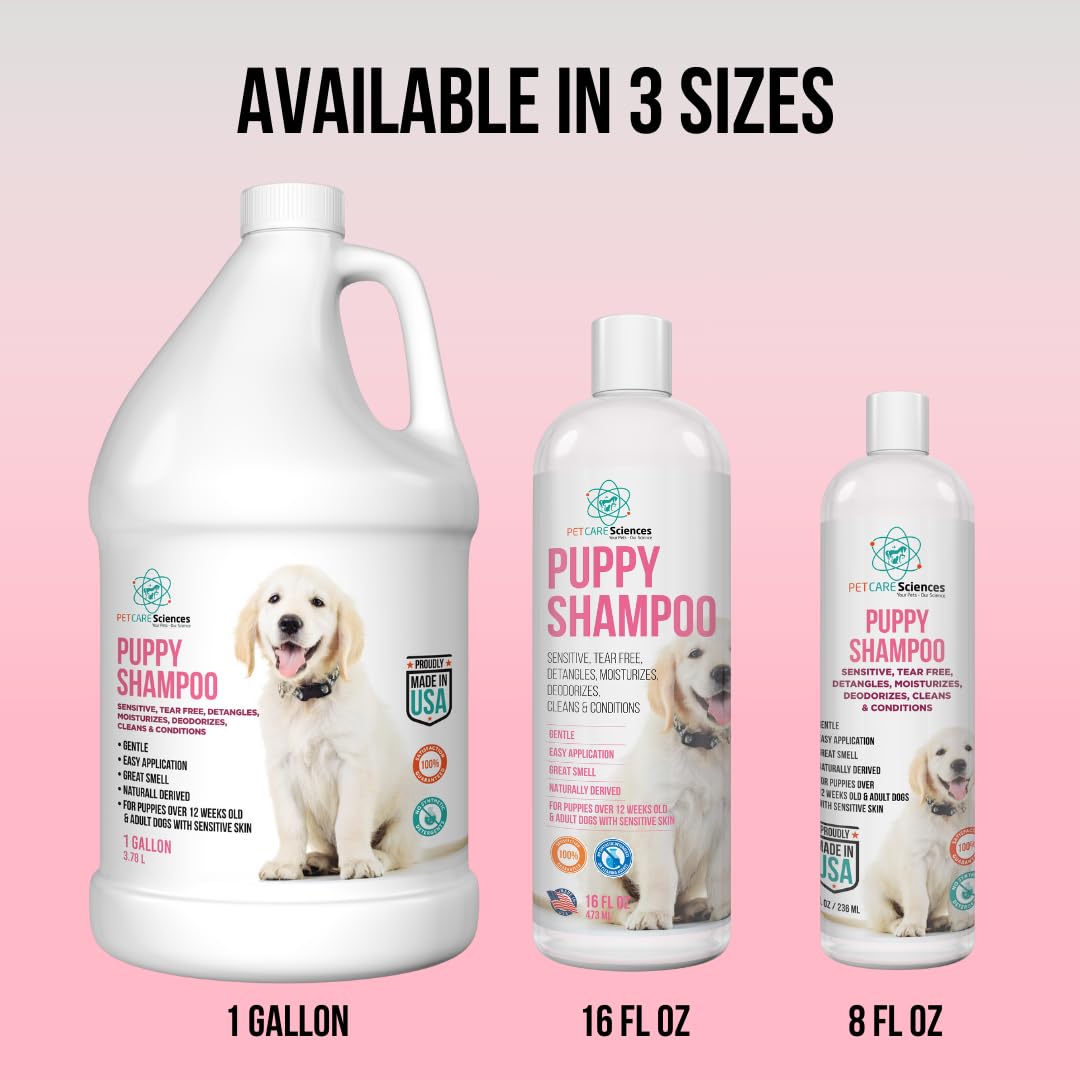 PET CARE Sciences Tearless Puppy Shampoo boxed packaging shows product for sensitive skin.